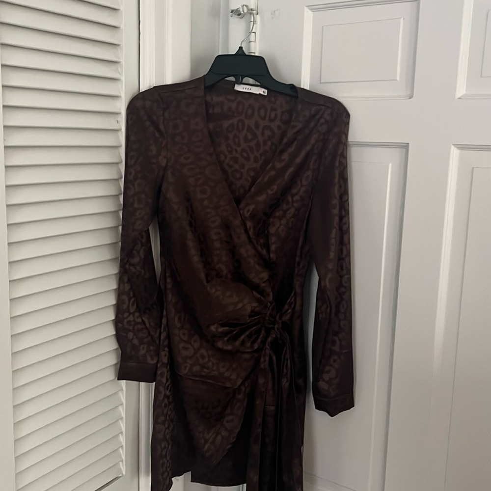 Brown leopard wrap dress size small